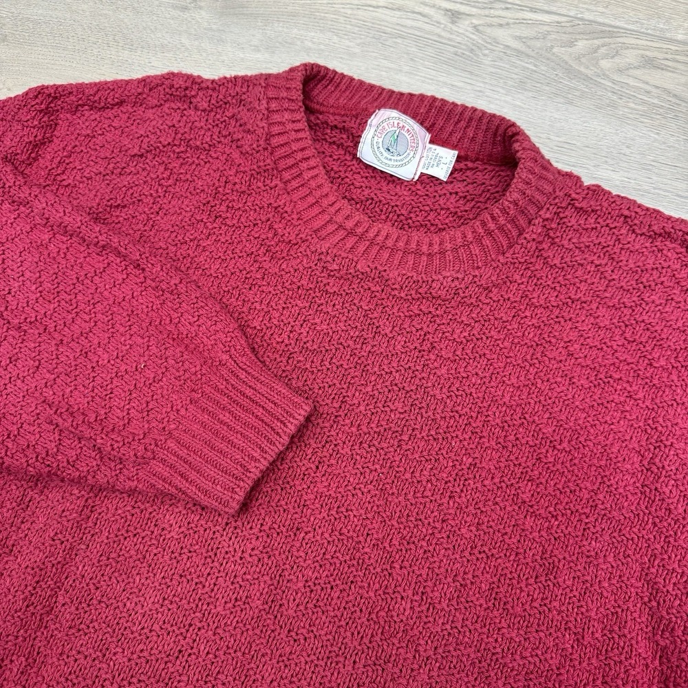 Cape Isle Knitters Red Maroon Knit Crewneck Pullover Sweater Sz L USA Classic VT